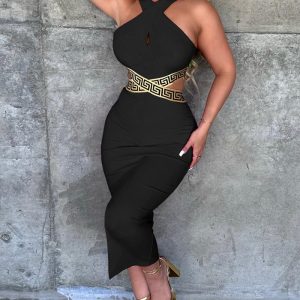 Geo Tape Patch Cutout Bodycon Dress, Bodycon Dresses, chicme - Women's Fashion Online