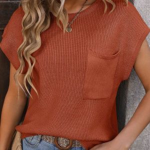 Women T-shirt Plain Short Sleeve Comfy Casual Sweater Top, T-shirts, color:Caramel|size:XL, catalog Noracora shop