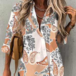 Casual Printed Shirt Collar Long Sleeve Blouse, Shirts, color:As Picture|size:XXL, catalog Noracora shop