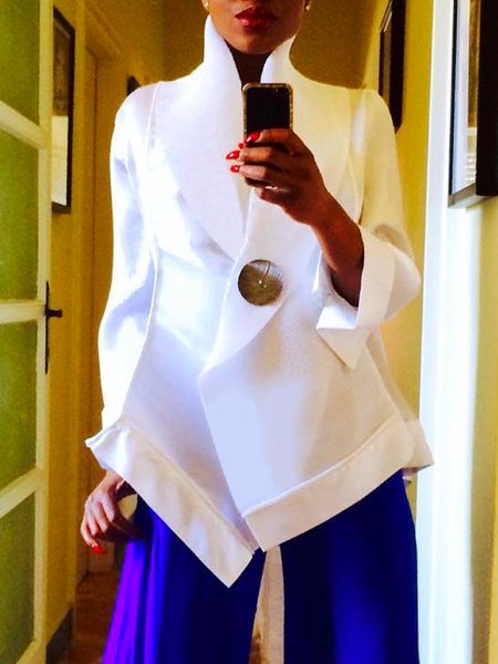 Shawl Collar Plain Urban Regular Fit Long Sleeve Jacket, Jackets, color:White|size:XXL, Stylewe