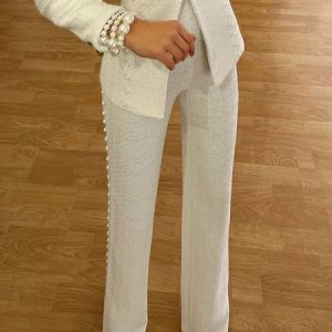 Plain Regular Fit Elegant Fashion Pants, Pants, color:White|size:XXL, Stylewe