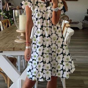 Polyester Fibre Crew Neck Vacation Floral Shorts, Short, color:White|size:3XL, catalog Noracora shop