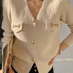 Plain Buttoned Regular Fit Urban Cardigan, Cardigans, color:Apricot|size:XXL, Stylewe
