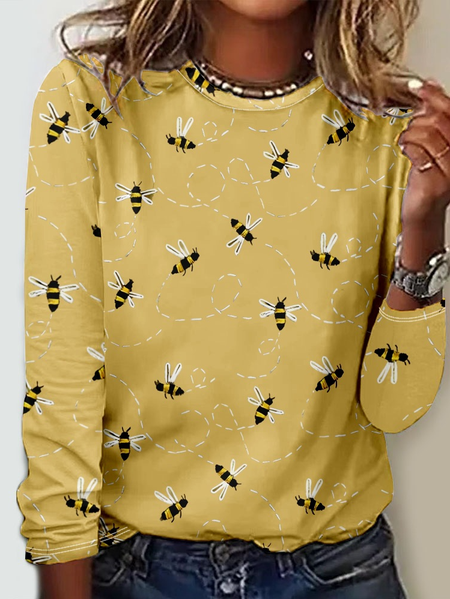Casual Regular Fit Crew Neck Animal Shirt, Long sleeves, Lilicloth.com
