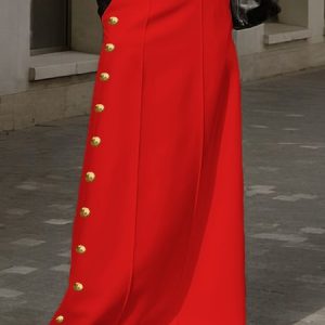 Plain Urban Regular Fit H-Line Long Skirt, Skirts, color:Red|size:XXL, Stylewe