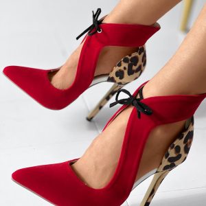 Contrast Leopard Print Tied Detail Stiletto Heel Pumps, Pumps, chicme - Women's Fashion Online
