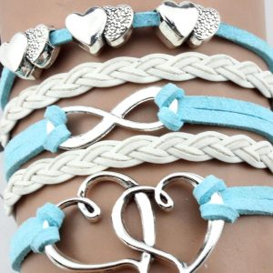 1pc Pink Double Heart Braided Leather Bracelet, Bracelet, chicme - Women's Fashion Online