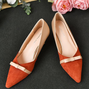 All Season Urban Contrast Stitching Flocked Mary Jane, Flats, color:Orange Red|size:39, Stylewe