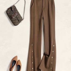 Women Casual Loose Solid Wide leg Pants, Pants, color:Coffee|size:5XL, Noracora