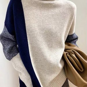 Turtleneck  Loose Urban Color Block Sweater, Pullovers, color:Multicolor|size:XXL, Stylewe
