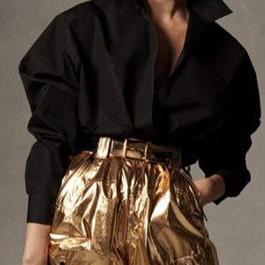 Regular Fit Stand Collar Urban Blouse, Blouses and Shirts, color:Black|size:XXL, Stylewe
