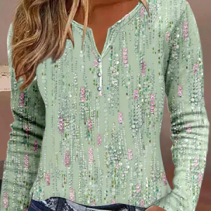 Casual Notched T-Shirt, Long sleeves, Lilicloth.com