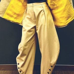 Pocket Stitching Regular Fit Urban Plain Pants, Pants, color:Yellow|size:XXL, Stylewe