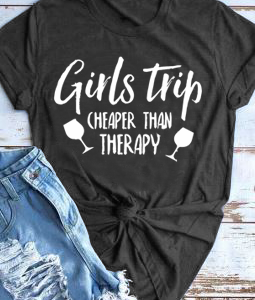 Girls trip Letter Short Sleeve T-shirt, T-shirts, color:DARK GRAY|size:3XL, Noracora