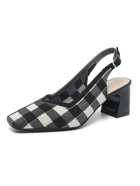 Elegant Plaid Breathable Mesh Fabric Chunky Heel Slingback Pumps, Heels, color:Black|size:43, Stylewe