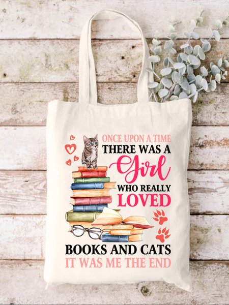 Books And Cats Animal Graphic Casual Shopping Tote Bag, Bags, Lilicloth.com