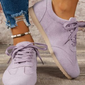 Casual Plain Non-Slip Lace-Up Flat Heel Lace Up Shoes, Sneakers&Athletic, color:Light Purple|size:43, Noracora
