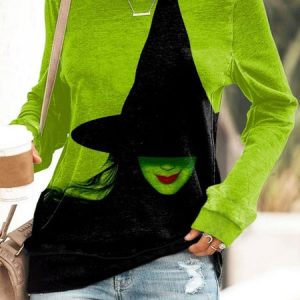 Casual Crew Neck Halloween Sweatshirt, Hoodies & Sweatshirts, color:Green|size:3XL, Noracora