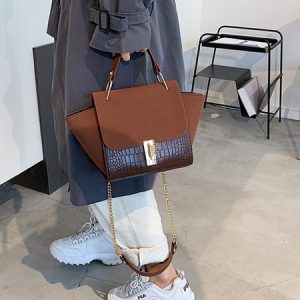Crocodile Embossed Handbag Commuting Keychain Buckle Crossbody Bag, Bags, color:Coffee|size:One-size, Stylewe