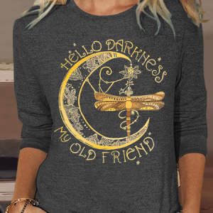 Women's Hello darkness my old friend Painting Casual Cotton-Blend Dragonfly Long Sleeve Shirt, Long sleeves, Lilicloth.com
