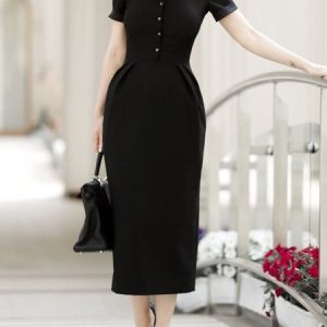 Loose Shawl Collar Urban Dress, Midi Dresses, color:Black|size:XXL, Stylewe
