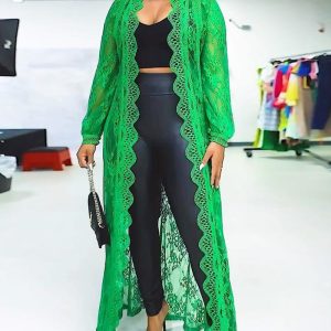 Crochet Lace Scallop Trim Longline Coat, Jackets & Coats, chicme - Women's Fashion Online