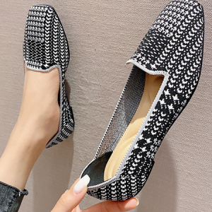 Casual Plain Weaving Material Shallow Shoes, Flats, color:Black-white|size:40, Stylewe