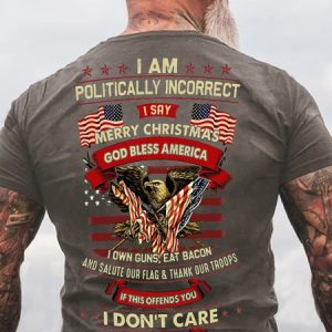 Men's I Say Merry Christmas God Bless America Letters Casual T-Shirt, T-shirts, Lilicloth.com