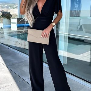 Plunge Wide Leg Jumpsuit, Jumpsuits, chicme - Women's Fashion Online