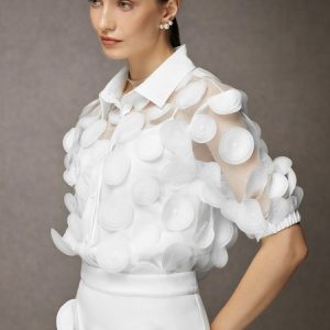 Elegant Regular Fit Shirt Collar Short Sleeve Blouse Does not include inner wear, Blouses and Shirts, color:White|size:XXL, Stylewe