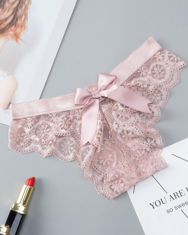 Bowknot Decor Crochet Lace Skinny Panty, Panties, chicme - Women's Fashion Online