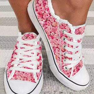 Floral Print Lace-up Fringe Hem Sneakers, Sneakers, chicme - Women's Fashion Online