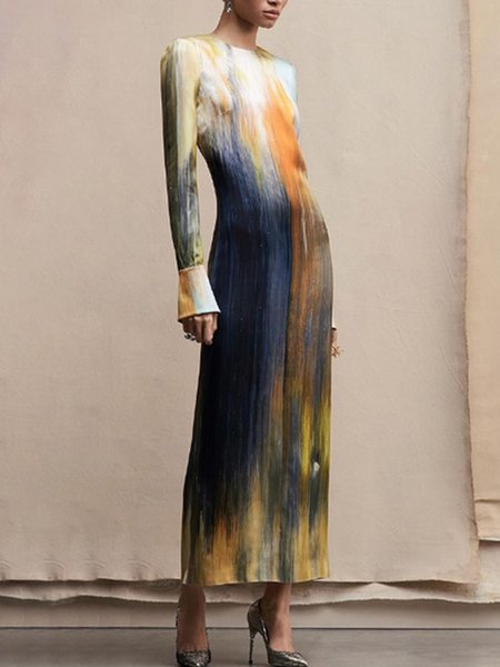 Urban Regular Fit Crew Neck Abstract Dress, Maxi Dresses, color:As Picture|size:XXL, Stylewe