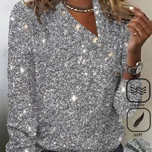 Casual Abstract Asymmetrical Collar Long Sleeve T-shirt, T-shirts, color:Gray|size:XXL, Noracora