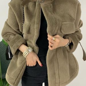 Urban Stand Collar Plain Long Sleeve Teddy Jacket, Teddy Jackets, color:As Picture|size:XXL, Stylewe