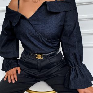 Cold Shoulder Notch Neck Flared Sleeve Top, Blouses & Shirts, chicme - Women's Fashion Online