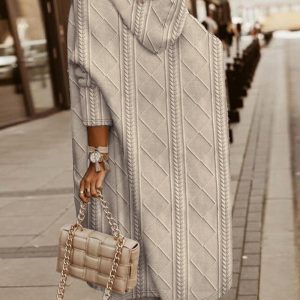 Cable Textured Hooded Longline Coat, Jackets & Coats, chicme - Women's Fashion Online