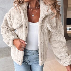 Turn-down Collar Buttoned Teddy Jacket, Jackets & Coats, chicme - Women's Fashion Online