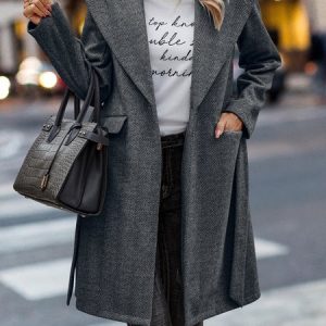 Shawl Collar Long Sleeve Striped Regular Micro-Elasticity Loose Coat For Women, Coats, color:Black|size:XL, Noracora