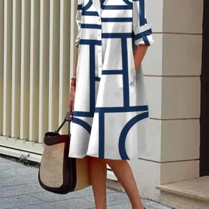 Plus size Shirt Collar Urban Buckle Dress, Plus Dresses, color:white-blue|size:4X, Stylewe