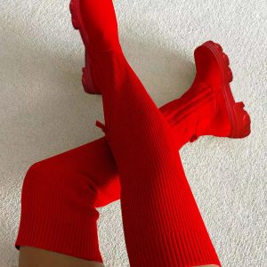 Plain Zipper Decor Knit Knee High Boots, women Boots, ChicMe catalog