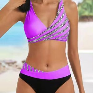 Rhinestone Decor V-Neck Bikini Set, Bikini, chicme - Women's Fashion Online