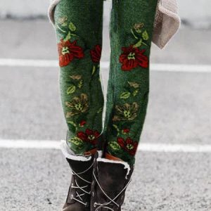 Floral Print Warm Skinny Legging, Leggings, color:As Picture|size:3XL, Noracora