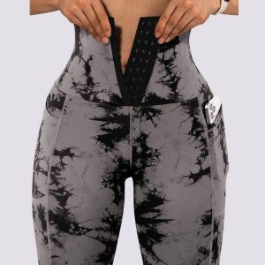 Tie Dye Print Tummy Control Butt Lifting Pocket Design Yoga Pants, Active Pants, chicme - Women's Fashion Online