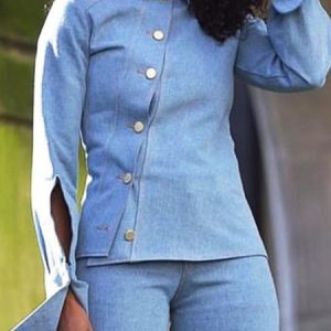 Urban Shawl Collar Denim Blouse, Blouses and Shirts, color:Blue|size:XXL, Stylewe