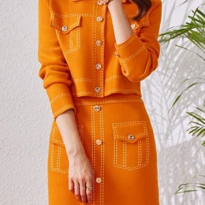 Regular Fit Plain Urban Long Sleeve Cardigan, Cardigans, color:Orange|size:XXL, Stylewe