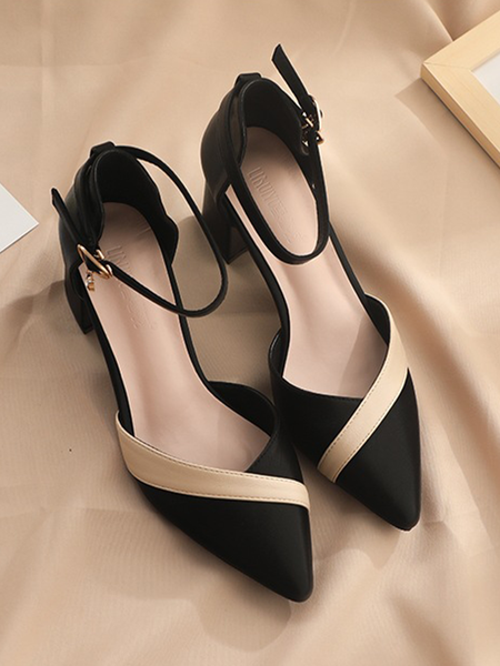 Casual Plain Pu All Season Flat, Heels, color:Black|size:40, Stylewe