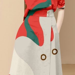 Regular Fit Geometric Urban Skirt, Skirts, color:Rose Red|size:XXL, Stylewe