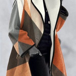 Casual Shawl Collar Loose Color Block Coat, Coats, color:Orange Red|size:3XL, Noracora