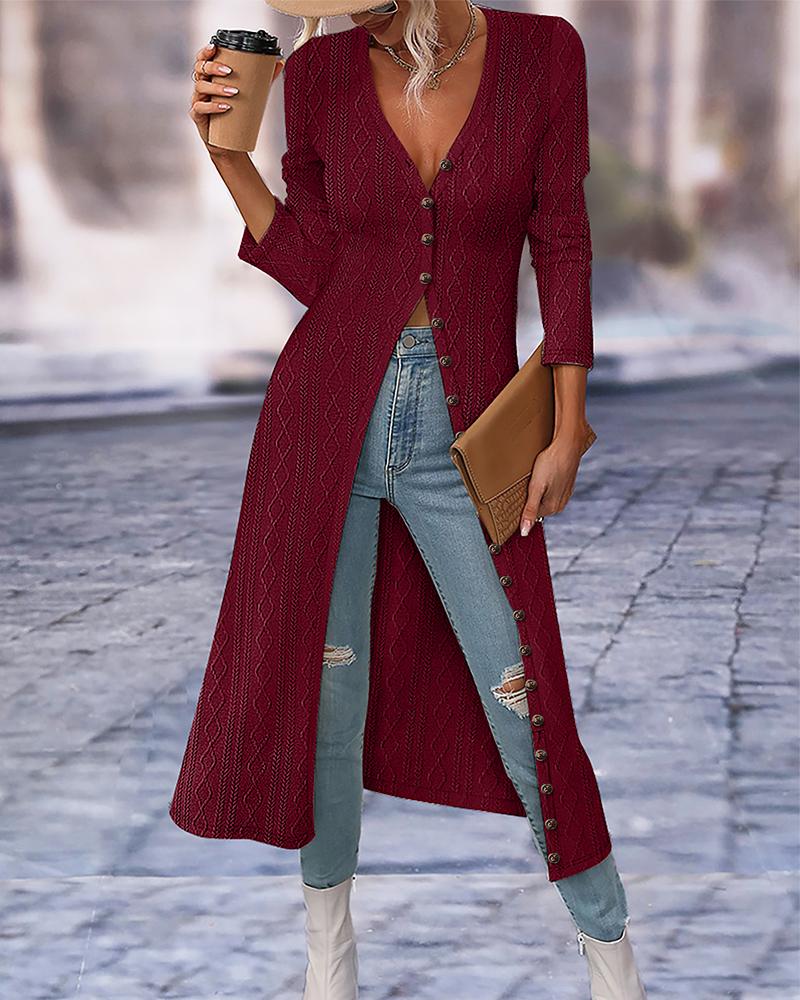 Buttoned Cable Textured Longline Top, Blouses & Shirts, chicme - Women's Fashion Online